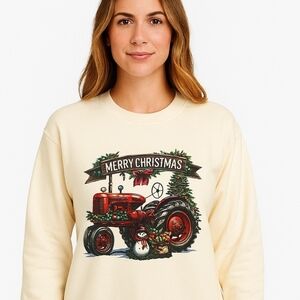 🚜 Vintage Red Tractor Christmas Shirt | Rustic Holiday Long Sleeve | Farmhouse